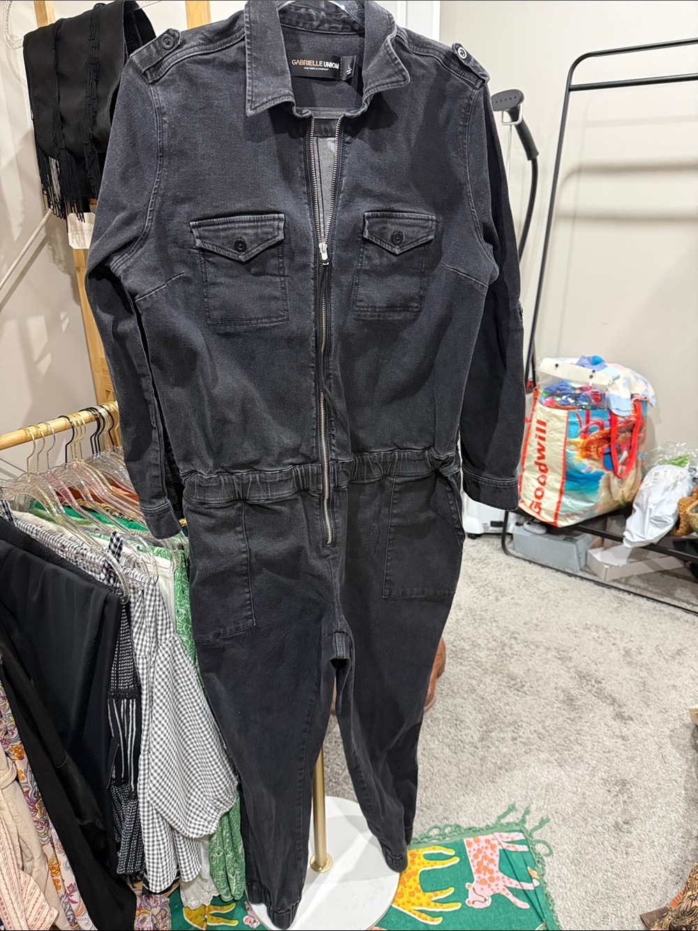 Gabrielle Union Womens Black Zip-Front Utility Jumpsuit. Large. GUC!🔥 - Picture 2 of 4